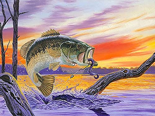 Yeerum DIY 5D Diamond Painting Fisch, 5D Diamant Painting Tier Full Malen Nach Zahlen Erwachsene Stickerei Strass Kreuzstich Kunst Deko 30x40 cm von Yeerum