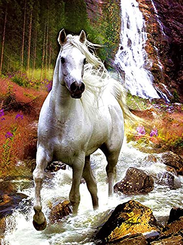 Yeerum DIY 5D Diamond Painting Pferd Wasserfall Komplett Zubehör, Wald Wasser Stickerei Malerei Diamant Painting Komplettset Kreuzstich Kristall Strass Dekoration für das Haus, 30 x 40 cm von Yeerum