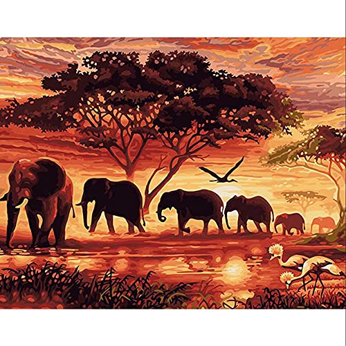 Yeerum DIY 5D Diamond Painting The Sunset The elefant full accessories, Afrika Stickerei, Diamond Painting, Komplettset, Kreuzstich, Strass, Dekoration des Hauses, 30 x 40 cm von Yeerum