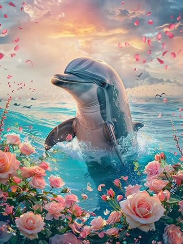 Yeerum DIY Diamond Painting Zubehör Delfin Full Set, 5D Malerei Diamant Painting Bilder Tier Kristallstickerei Kreuzstich Home Schlafzimmer Büro Wanddekoration 30x40cm von Yeerum