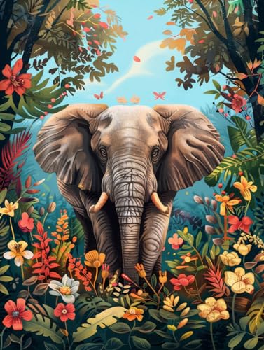 Yeerum 5D Diamond Painting by Numbers Kits for Adults Elephant Round Full Drill, DIY Diamond Art Animal Kits for Beginner Embroidery Cross Stitch Arts Crafts Home Decoration 30x40cm von Yeerum