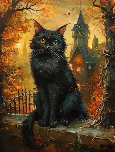 Yeerum DIY Diamond Painting Zubehör Halloween Full Set, 5D Malerei Diamant Painting Bilder Katze Kristallstickerei Kreuzstich Home Schlafzimmer Büro Wanddekoration 30x40cm von Yeerum