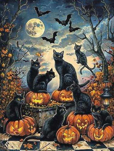 Yeerum DIY Diamond Painting Zubehör Halloween Full Set, 5D Malerei Diamant Painting Bilder Katze Kristallstickerei Kreuzstich Home Schlafzimmer Büro Wanddekoration 40x50cm von Yeerum