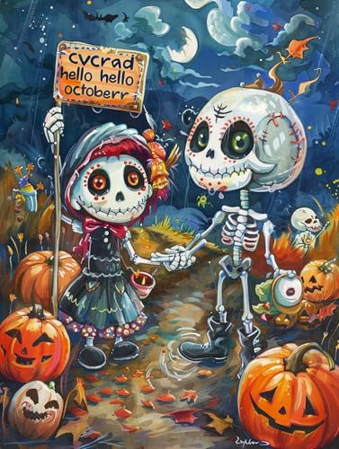 Yeerum DIY Diamond Painting Zubehör Halloween Full Set, 5D Malerei Diamant Painting Bilder Skelett Kristallstickerei Kreuzstich Home Schlafzimmer Büro Wanddekoration 30x40cm von Yeerum