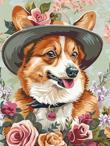 Yeerum 5D Diamond Painting by Numbers Kits for Adults Dog Round Full Drill, DIY Diamond Art Animal Kits for Beginner Embroidery Cross Stitch Arts Crafts Home Decoration 30x40cm von Yeerum