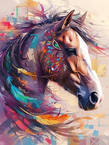 Yeerum 5D Diamond Painting by Numbers Kits for Adults Horse Round Full Drill, DIY Diamond Art Animal Kits for Beginner Embroidery Cross Stitch Arts Crafts Home Decoration 30x40cm von Yeerum