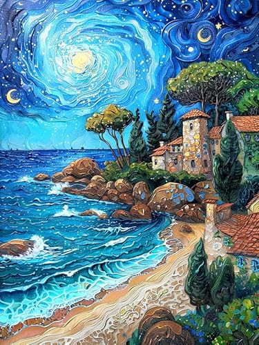 Yeerum DIY Diamond Painting Zubehör Sternenhafte Nacht Full Set, 5D Malerei Diamant Painting Bilder Landschaften Kristallstickerei Kreuzstich Home Schlafzimmer Büro Wanddekoration 30x40cm von Yeerum