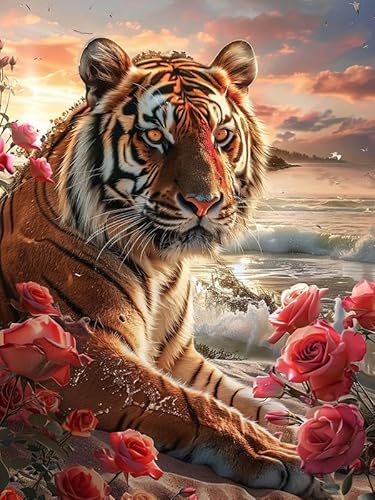 Yeerum DIY Diamond Painting Zubehör Tiger Full Set, 5D Malerei Diamant Painting Bilder Tier Kristallstickerei Kreuzstich Home Schlafzimmer Büro Wanddekoration 30x40cm von Yeerum