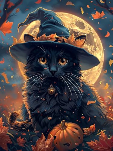 Yeerumo DIY Diamond Painting Zubehör Halloween Full Set, 5D Malerei Diamant Painting Bilder Katze Kristallstickerei Kreuzstich Home Schlafzimmer Büro Wanddekoration 30x40cm von Yeerumo