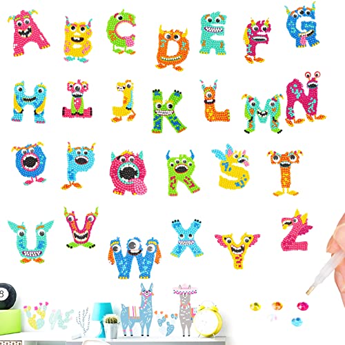 Yefun Diamond Painting für Kinder, Ungeheuer Alphabet Diamond Painting Aufkleber, Diy Spielzeug Diamond Painting Sticker, Décoration Sticker Arts Kits Tolles von Yefun