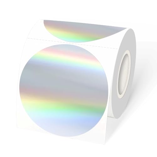 YEGAWEN 7,6 cm holografische Thermodirekt-Etiketten-Aufkleber, rund, bedruckbar, Regenbogen-Glitzer, Thermodrucker-Aufkleber für Geschenkverpackungen, selbstklebend, DIY-Logo-Design, holografisches von Yegawen