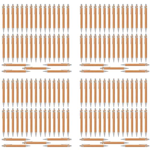 Yeihhtuk 140 StüCk BüRo- und Schul Bedarf Nachhaltiger Kugelschreiber Stift Bambus Einziehbarer Kugelschreiber Stift Schreiben Werkzeug (Schwarze Tinte) von Yeihhtuk