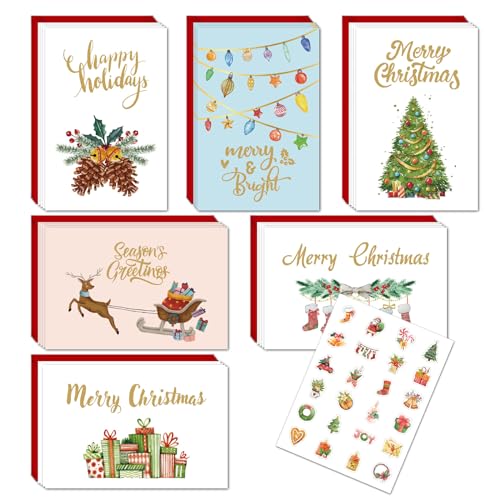 Weihnachtskarten mit Umschlag Set,24 Stück Weihnachten Karten,Weihnachten Karte Postkarte,Weihnachten Klappkarten Blanko,Premium Weihnachtskarten mit Siegel-Weihnachtsaufkleber，Christmas Card Postcard von Yelewy