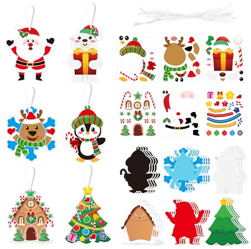 Yeliuxi 24 Stücks Weihnachtsbaum Anhänger für Kinder,Weihnachten Bastelset,Weihnachtsdekoration Weihnachtsbasteln,Kinder DIY Santa Pinguin Elfen Rentier Mix&Match Kreativsets von Yeliuxi