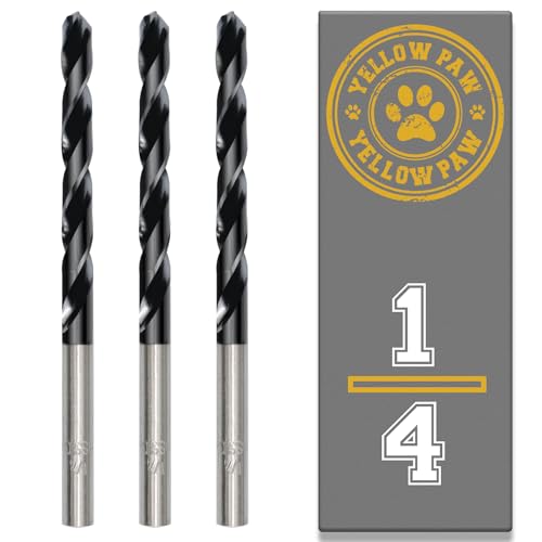 1/4-Zoll-Bohrer (3er-Pack) M35 Kobalt-Titan-Aluminium-Nitrit in Industriequalität – 0,6 cm Durchmesser und Gesamtlänge von 10,2 cm mit einer Arbeitslänge von 6,4 cm, leicht in Metall, Stahl und von Yellow Paw