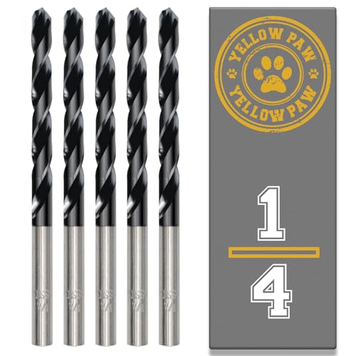 1/4-Zoll-Bohrer (5er-Pack) M35 Kobalt-Titan-Aluminium-Nitrit in Industriequalität – 0,6 cm Durchmesser und Gesamtlänge von 10,2 cm mit einer Arbeitslänge von 6,4 cm, leicht in Metall, Stahl und von Yellow Paw