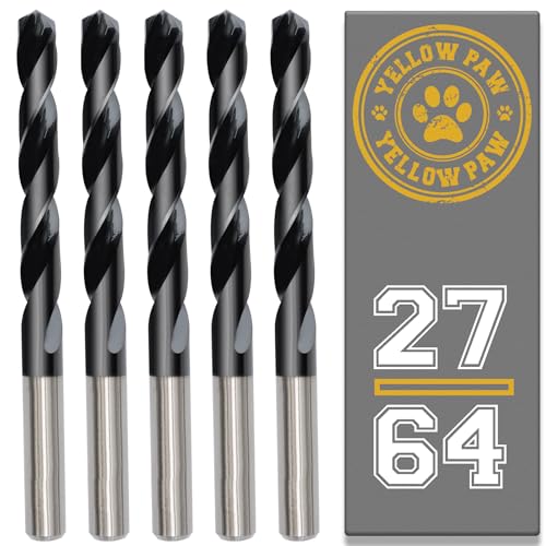 27/64 Zoll Bohrer (5 Stück), M35 Kobalt-Titan, Aluminium, Nitrit, 64 cm Durchmesser und Gesamtlänge von 14 cm mit Arbeitslänge von 8,9 cm, leicht in Metall, Stahl und Aluminium zu bohren von Yellow Paw