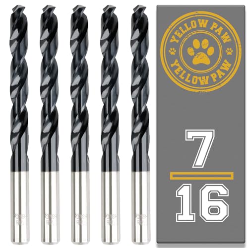 7/16-Zoll-Bohrer (5er-Pack) M35 Kobalt-Titan-Aluminium-Nitrit in Industriequalität – 1,1 cm Durchmesser und Gesamtlänge von 14 cm mit Arbeitslänge von 9,5 cm, leicht in Metall, Stahl und Aluminium zu von Yellow Paw