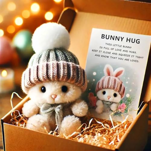 Mini Bunny Hug Cute Easter Gift, Easter Bunny Stuffed Animal, Cute Bunny Plush, Emotional Support Plush with Box and Sweet Card, Send A Friend Stuffed Animals Gift Box (Gray) von Yeluptu