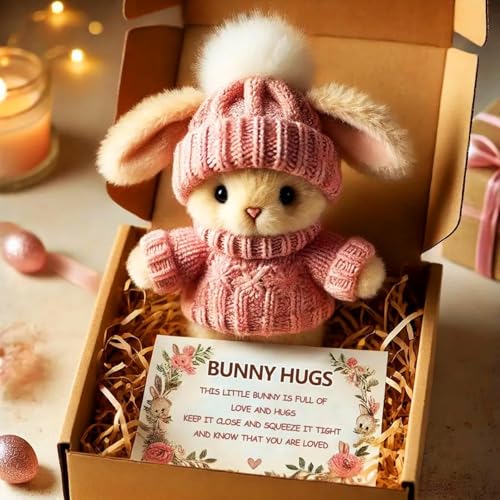 Mini Bunny Hug Cute Easter Gift, Easter Bunny Stuffed Animal, Cute Bunny Plush, Emotional Support Plush with Box and Sweet Card, Send A Friend Stuffed Animals Gift Box (Pink) von Yeluptu