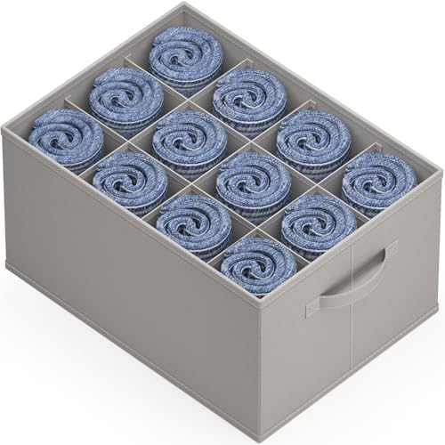 Ymepum kleiderschrank Organizer, Schrank Organizer 12 Fächer Schublade aufbewahrungsbox stoff für Kleidung, Faltbar Ordnungsboxen Schubladen Ordnungssystem für Jeans, Hosen, T-Shirts, Grau von Yempum