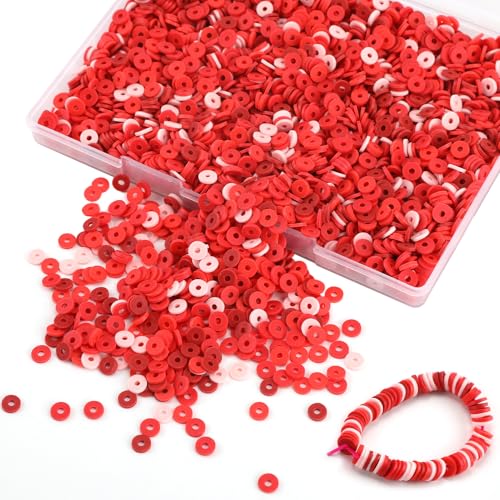 3000 Stück rot-weiß-blaue Tonperlen-Set, 6 mm, Festival-Abstandshalter, flache runde Ton-Polymer-Ton-Perlen, Armband, Zubehör für Weihnachten, Basteln, DIY, Halskette, Armbänder, Haarperle (rot) von Yenblow