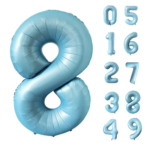 101.6 cm Matt Blau 8 Zahlenballons Hellblau Zahl 8 Folienballon Mylar Helium Ballon für Geburtstag Party Dekoration Hochzeitstag Supplies (Nummer 8) von Yeodong