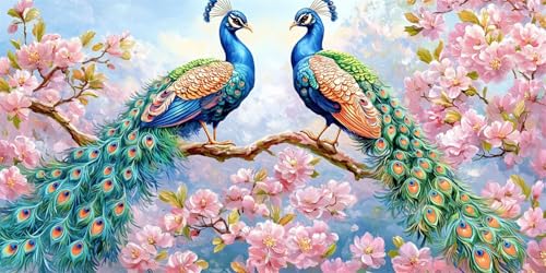 5D Diamond Painting Erwachsene Kits Blume Diamant Painting Bilder Pfau Diamond Painting Groß XXL 300x100cm Diamant Malerei Kunst Set für Anfänger Diamant Arts Malerei Stickerei für Deko Geschenke von Yeogcohe