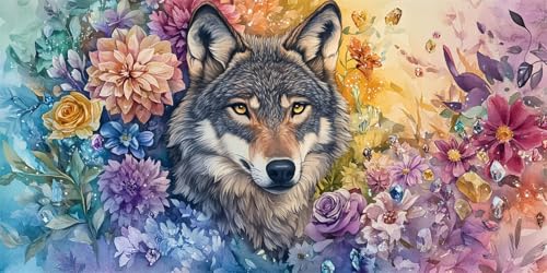 5D Diamond Painting Erwachsene Kits Blume Diamant Painting Bilder Wolf Diamond Painting Groß XXL 300x100cm Diamant Malerei Kunst Set für Anfänger Diamant Arts Malerei Stickerei für Deko Geschenke von Yeogcohe