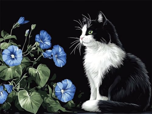 Diamond Painting Erwachsene Blume Diamant Painting Bilder Katze 5D DIY Full Drill Crystal Stickerei Malen Nach Zahlen Kinder Mosaikherstellung mit Zubehör,Home Wand Décor Geschenk 90x120cm L-252 von Yeogcohe