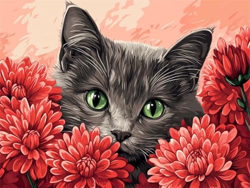 Diamond Painting Erwachsene Blume Diamant Painting Bilder Katze 5D DIY Full Drill Crystal Stickerei Malen Nach Zahlen Kinder Mosaikherstellung mit Zubehör,Home Wand Décor Geschenk 90x120cm L-255 von Yeogcohe