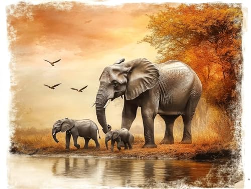 Diamond Painting Erwachsene Elefant Diamant Painting Bilder Tier 5D DIY Full Drill Crystal Stickerei Malen Nach Zahlen Kinder Mosaikherstellung mit Zubehör,Home Wand Décor Geschenk 40x50cm L-48 von Yeogcohe