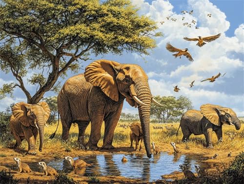 Diamond Painting Erwachsene Elefant Diamond Painting Afrika 5D DIY Full Drill Crystal Stickerei Mosaikherstellung Bastelset, Malen Nach Zahlen Kinder Anfänger Home Wand Décor Geschenk 30x40cm L-51 von Yeogcohe