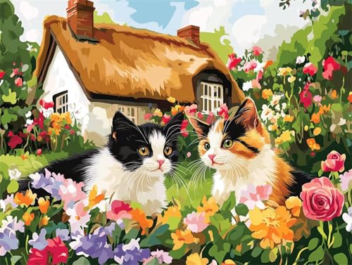 Diamond Painting Erwachsene Frühling Diamant Painting Bilder Katze 5D DIY Full Drill Crystal Stickerei Malen Nach Zahlen Kinder Mosaikherstellung mit Zubehör,Home Wand Décor Geschenk 50x60cm L-37 von Yeogcohe