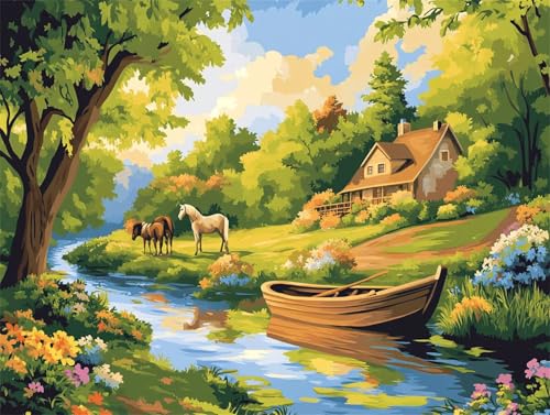 Diamond Painting Erwachsene Frühling Diamant Painting Bilder Landschaft 5D DIY Full Drill Crystal Stickerei Malen Nach Zahlen Kinder Mosaikherstellung mit Zubehör,Home Décor Geschenk 80x100cm L-31 von Yeogcohe