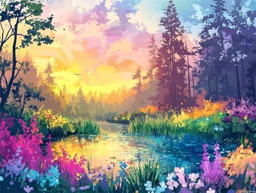 Diamond Painting Erwachsene Frühling Diamond Painting Landschaft 5D DIY Full Drill Crystal Stickerei Mosaikherstellung Bastelset, Malen Nach Zahlen Kinder Home Wand Décor Geschenk 40x50cm L-32 von Yeogcohe