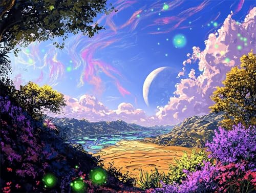 Diamond Painting Erwachsene Landschaft Diamant Painting Bilder Mond 5D DIY Full Drill Crystal Stickerei Malen Nach Zahlen Kinder Mosaikherstellung mit Zubehör,Home Wand Décor Geschenk 40x50cm L-138 von Yeogcohe