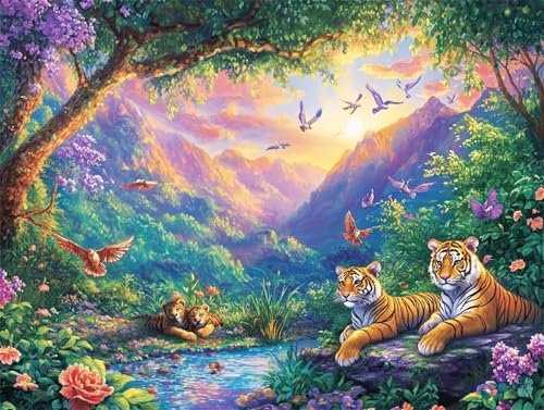 Diamond Painting Erwachsene Landschaft Diamond Painting Tiger 5D DIY Full Drill Crystal Stickerei Mosaikherstellung Bastelset, Malen Nach Zahlen Kinder Anfänger Home Wand Décor Geschenk 40x50cm L-119 von Yeogcohe