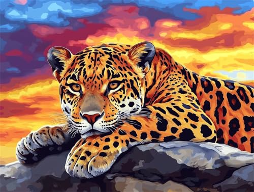 Diamond Painting Erwachsene Leopard Diamond Painting Landschaft 5D DIY Full Drill Crystal Stickerei Mosaikherstellung Bastelset, Malen Nach Zahlen Kinder Anfänger Home Wand Décor Geschenk 40x50cm L-11 von Yeogcohe