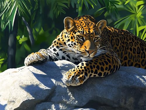 Diamond Painting Erwachsene Leopard Diamond Painting Tier 5D DIY Full Drill Crystal Stickerei Mosaikherstellung Bastelset, Malen Nach Zahlen Kinder Anfänger Home Wand Décor Geschenk 50x70cm L-5 von Yeogcohe