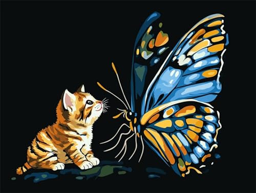 Diamond Painting Erwachsene Schmetterling Diamant Painting Bilder Katze 5D DIY Full Drill Crystal Stickerei Malen Nach Zahlen Kinder Mosaikherstellung mit Zubehör,Home Décor Geschenk 80x100cm L-214 von Yeogcohe