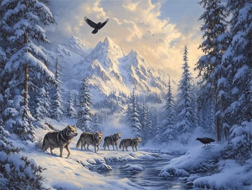 Diamond Painting Erwachsene Winter Diamond Painting Wolf 5D DIY Full Drill Crystal Stickerei Mosaikherstellung Bastelset, Malen Nach Zahlen Kinder Anfänger Home Wand Décor Geschenk 20x30cm L-58 von Yeogcohe