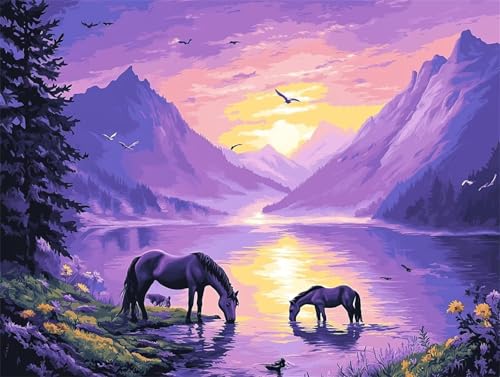 Diamond Painting Landschaft Diamond Painting Erwachsene Groß Pferd 40x50cm DIY 5D Crystal Strass Stickerei Kreuzstich Kinder Diamant Malerei Leinwand Kit,Geschenke für Zuhause Wand Dekoration L-124 von Yeogcohe