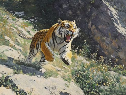 Diamond Painting Landschaft Diamond Painting Erwachsene Groß Tiger 20x30cm DIY 5D Crystal Strass Stickerei Kreuzstich Kinder Diamant Malerei Leinwand Kit,Geschenke für Zuhause Wand Dekoration L-117 von Yeogcohe