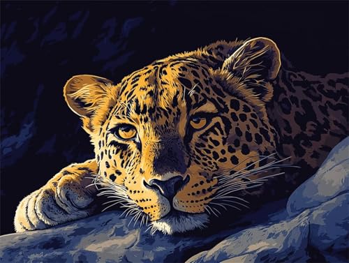 Diamond Painting Leopard Diamond Painting Erwachsene Groß XXL Tier 30x50cm DIY 5D Crystal Strass Stickerei Kreuzstich Kinder Diamant Malerei Leinwand Kit, Geschenke für Zuhause Wand Dekoration L-9 von Yeogcohe