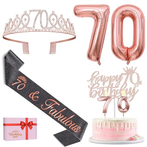 70 Geburtstag Dekorationen für Frauen 70 Geburtstag Schärpe Krone Tiara Kerzen Kuchen Topper Luftballons 70 Geburtstag Geschenke für Frauen 70 Geburtstag Dekorationen Geschenke Idee von YeohJoy