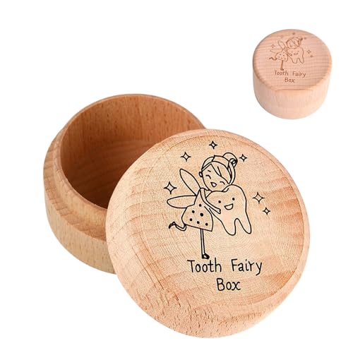 Yemoju Zahnbox Kinder Holz, 1 Stück Milchzahnbox Aufbewahrung, Kinder Zahndose Erinnerungsbox für Milchzähne, Baby Zahnbox Geschenk für Jungen und Mädchen von Yeomju