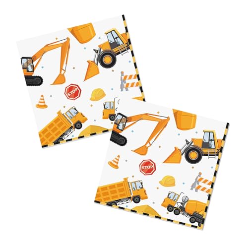 Yeomju 40 Stück Baustelle Servietten 33 x 33 cm Bagger Bulldozer Radlader Party Deko Einweg Papierservietten für Kinder Geburtstag von Yeomju