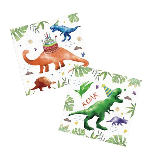 Yeomju Dino Servietten Für Kindergeburtstag 40 Stück 33 x 33 cm Dinosaurier Party Papierservietten Tischdekoration für Jungen und Mädchen Babyfeier Weihnachtsfeier von Yeomju