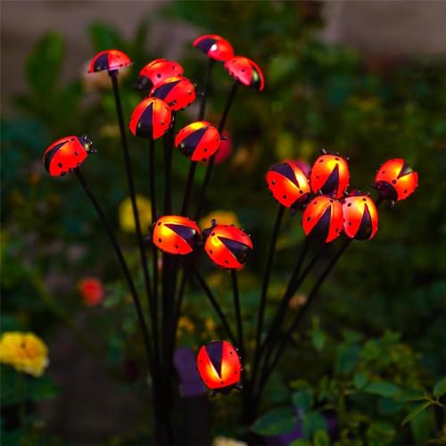 Yeomoo Marienkäfer Lichterkette Gartendeko Solarlampen für Außen - Käfer Solar Leuchte Wasserdicht LED Lichterkette Gartenleuchten Aussen Geschenke für Frauen Männer Mama Garten Terrasse Deko 2 Stücke von Yeomoo